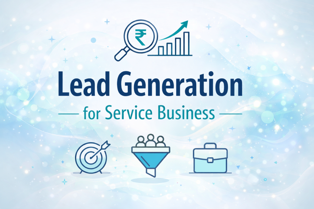 Minimal aesthetic graphic showing lead generation for service business with revenue growth icons and conversion funnel illustration.